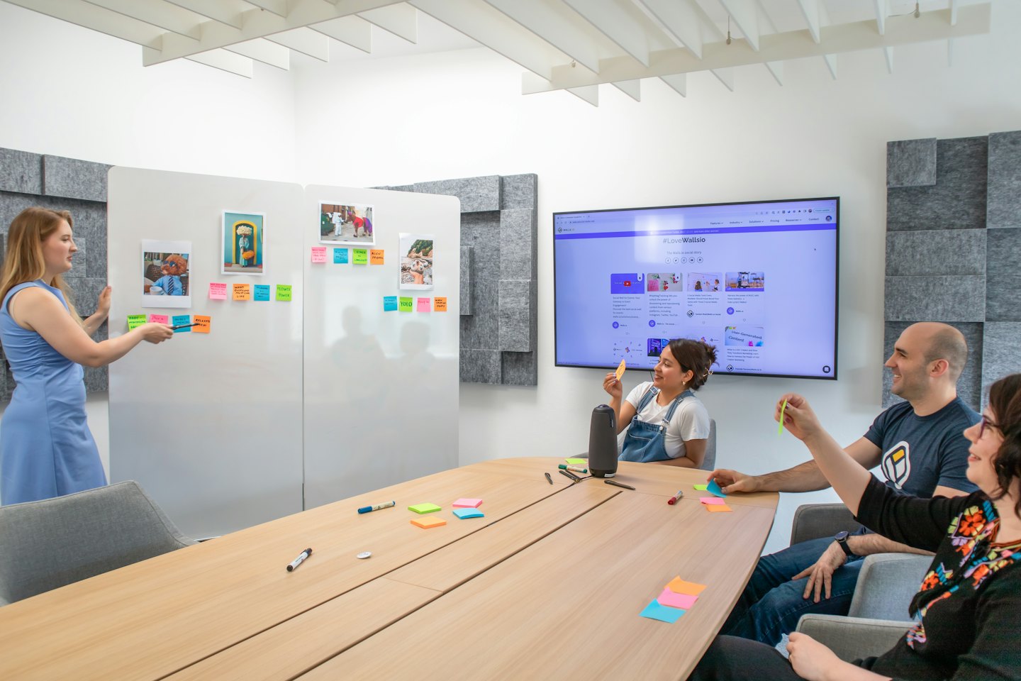 Business team brainstorming ideas in a modern conference room.